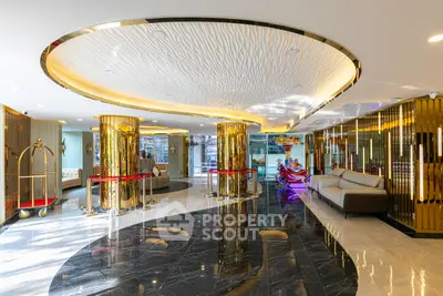 Luxurious hotel lobby with modern design and elegant furnishings