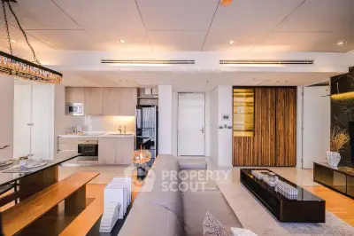 Luxurious modern living room with open kitchen and elegant decor
