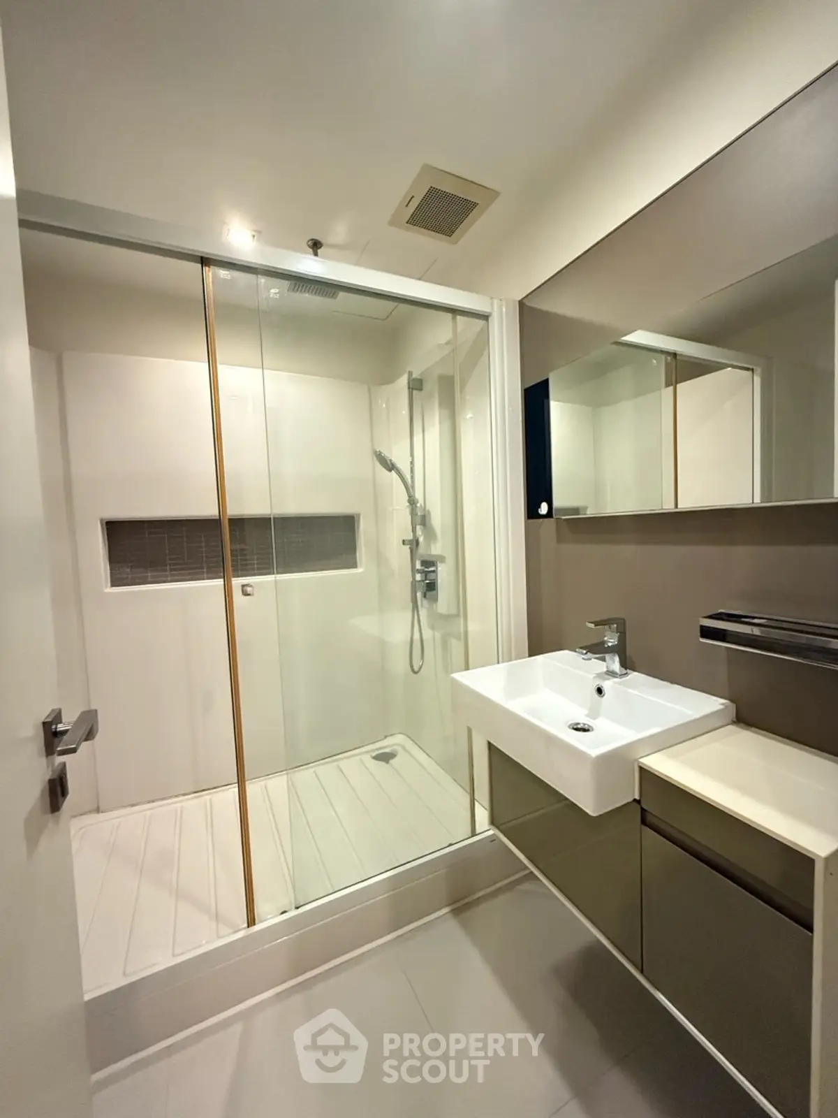 Modern bathroom with sleek shower and contemporary sink design