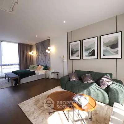 Spacious modern living room with stylish decor and natural light