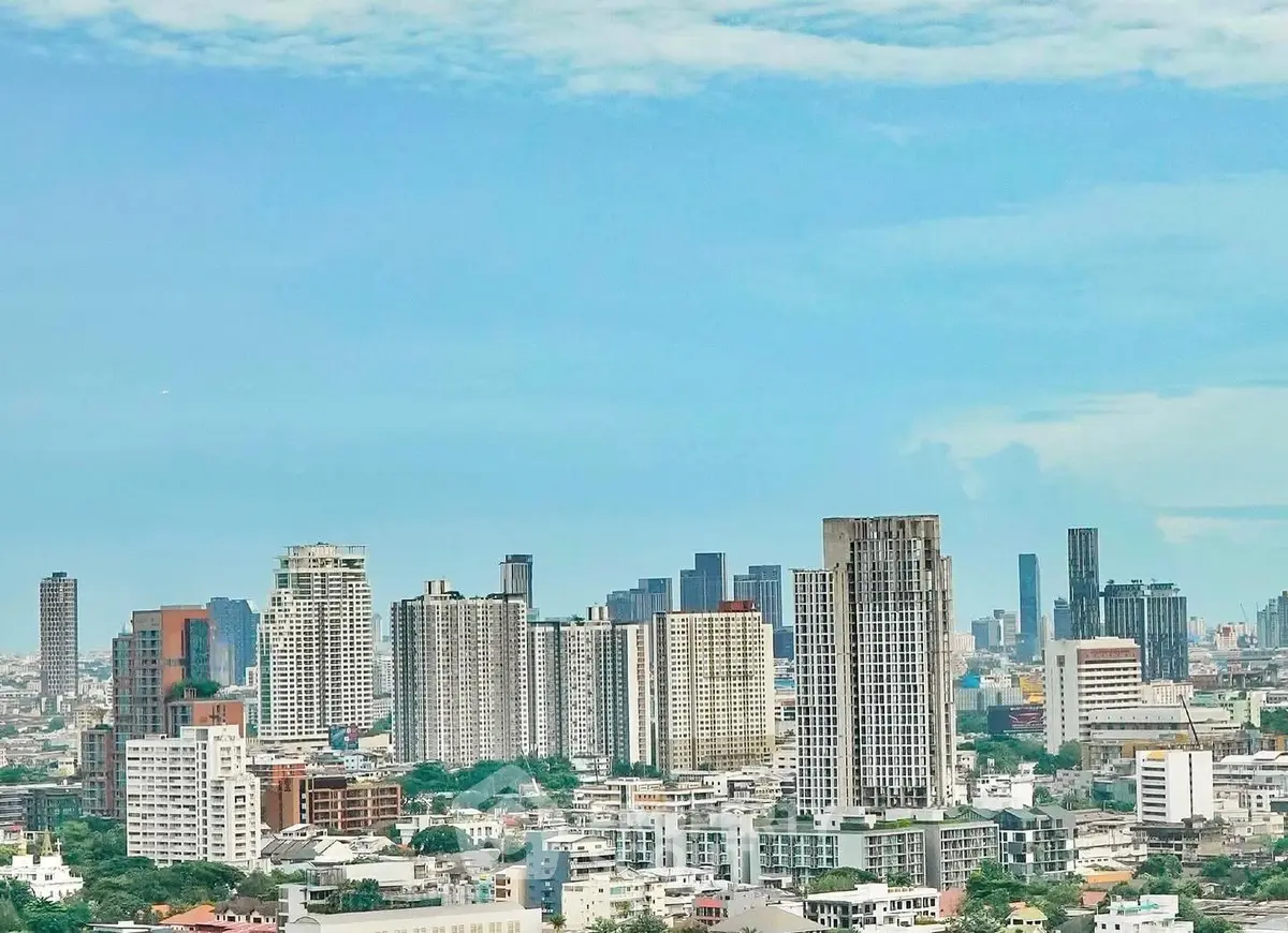 Stunning city skyline view with modern high-rise buildings under a clear blue sky.