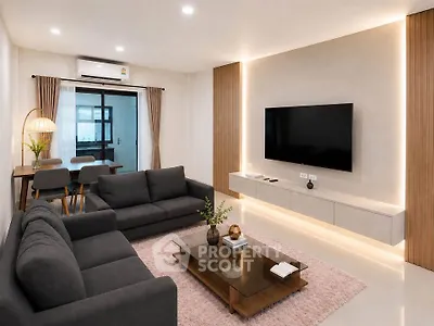 Modern living room with sleek furniture and ambient lighting