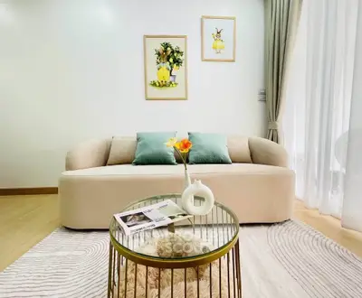 Stylish living room with modern sofa and chic decor