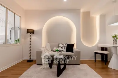 Elegant living room with modern decor and cozy lighting