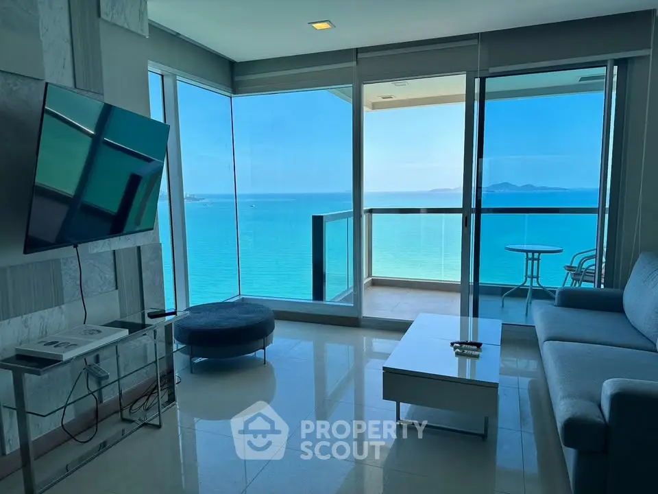 Luxurious living room with stunning ocean view and modern furnishings