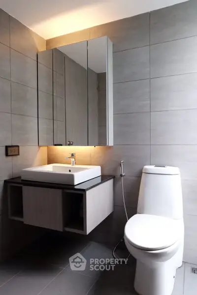 Modern bathroom with sleek fixtures and minimalist design
