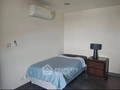 Cozy bedroom with air conditioning and modern furniture, perfect for a comfortable living experience.
