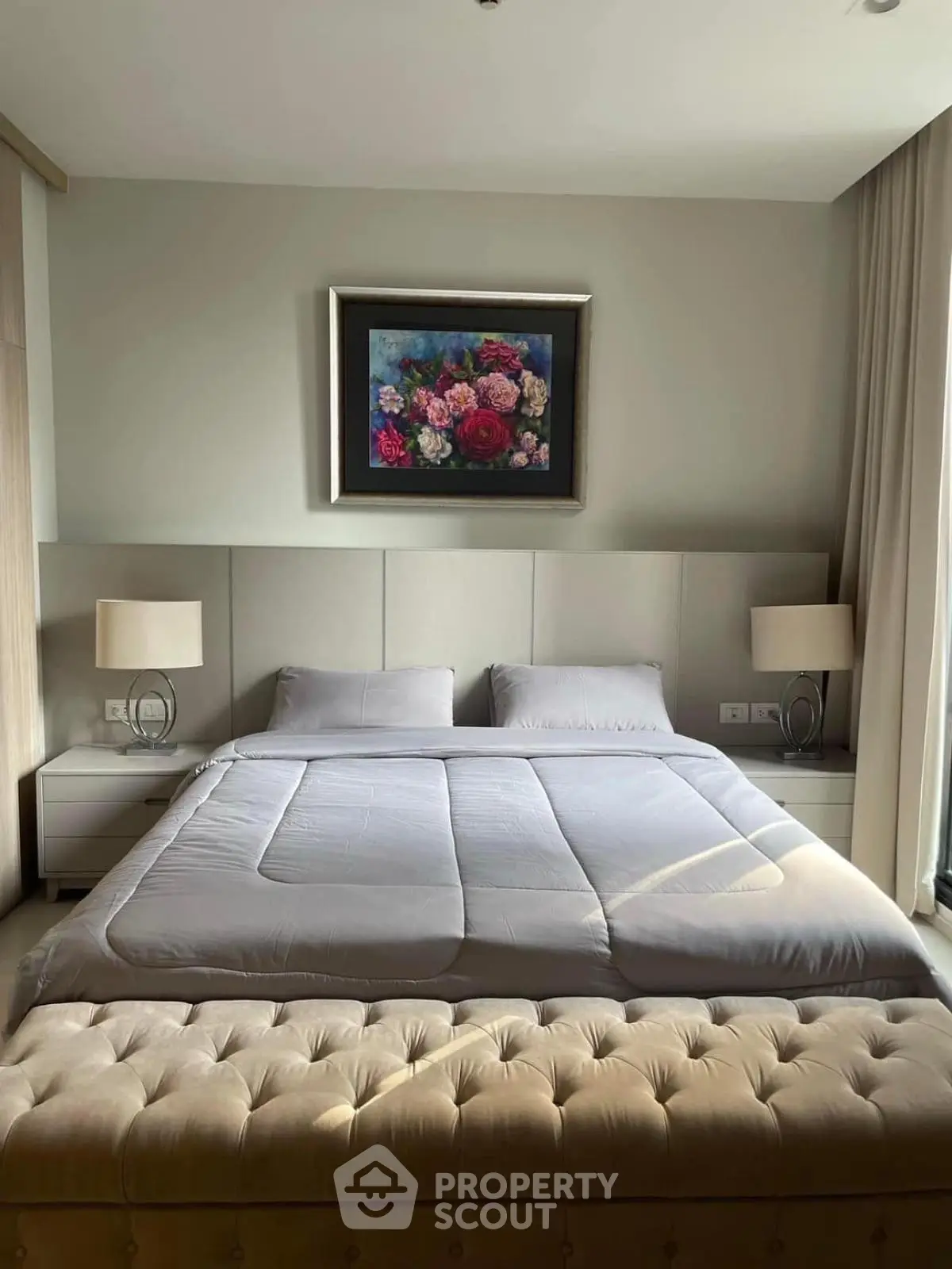 Luxurious bedroom with elegant decor and plush bedding