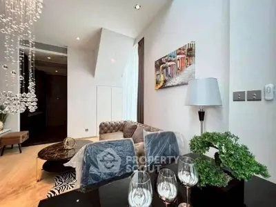 Luxurious modern living room with elegant decor and high ceilings