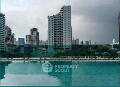 Stunning cityscape view from rooftop pool in urban high-rise building