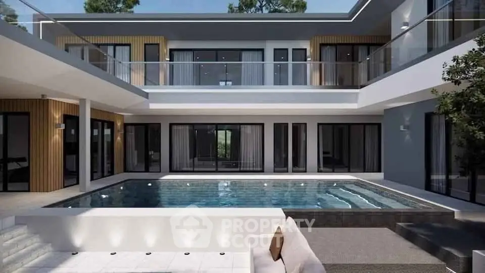 Luxurious modern villa with stunning pool and spacious balcony, perfect for elegant living.
