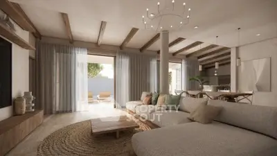 Luxurious living room with modern decor and spacious seating area, perfect for relaxation.