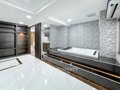 Luxurious modern bathroom with elegant bathtub and sleek design