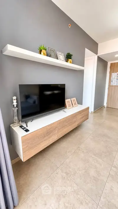 Modern living room with sleek TV unit and stylish decor