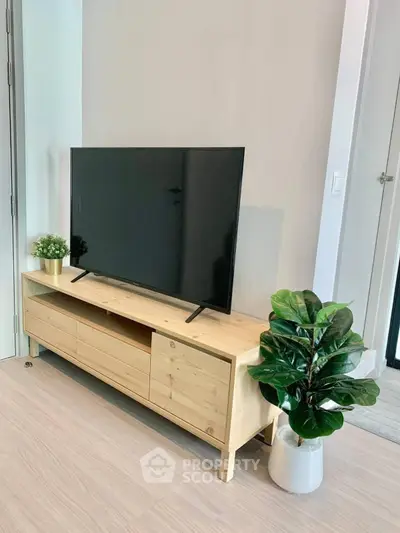 Modern living room with sleek TV stand and stylish decor