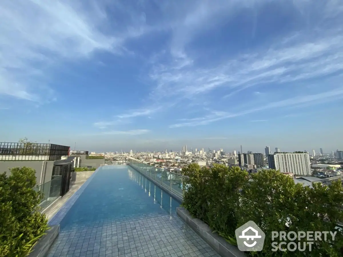 Stunning rooftop pool with panoramic city skyline view, perfect for luxury urban living.