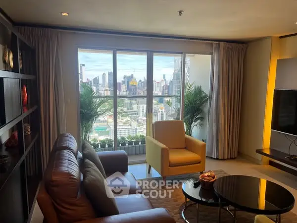 Luxurious living room with city view and modern decor