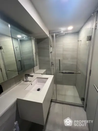 Modern bathroom with sleek glass shower and stylish vanity