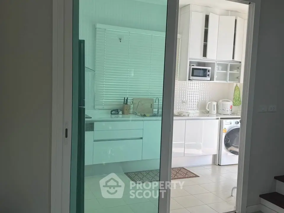 Modern kitchen with sleek white cabinets and built-in appliances