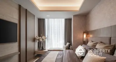 Luxurious modern bedroom with elegant decor and soft lighting