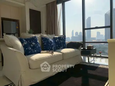 Luxurious living room with city view and elegant decor