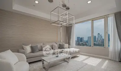 Luxurious living room with modern decor and stunning city view