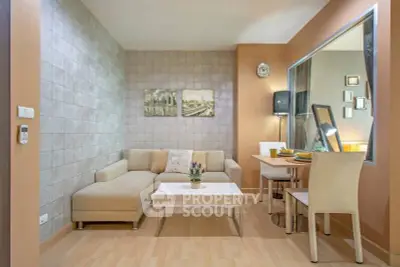 Modern living room with stylish decor and cozy dining area