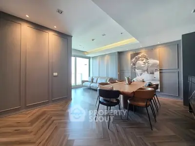 Luxurious modern living room with elegant dining area and stylish decor