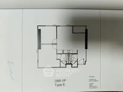 Floor plan of a 2-bedroom apartment with modern layout and amenities.