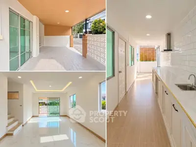 Modern townhouse interior with spacious living area and sleek kitchen design