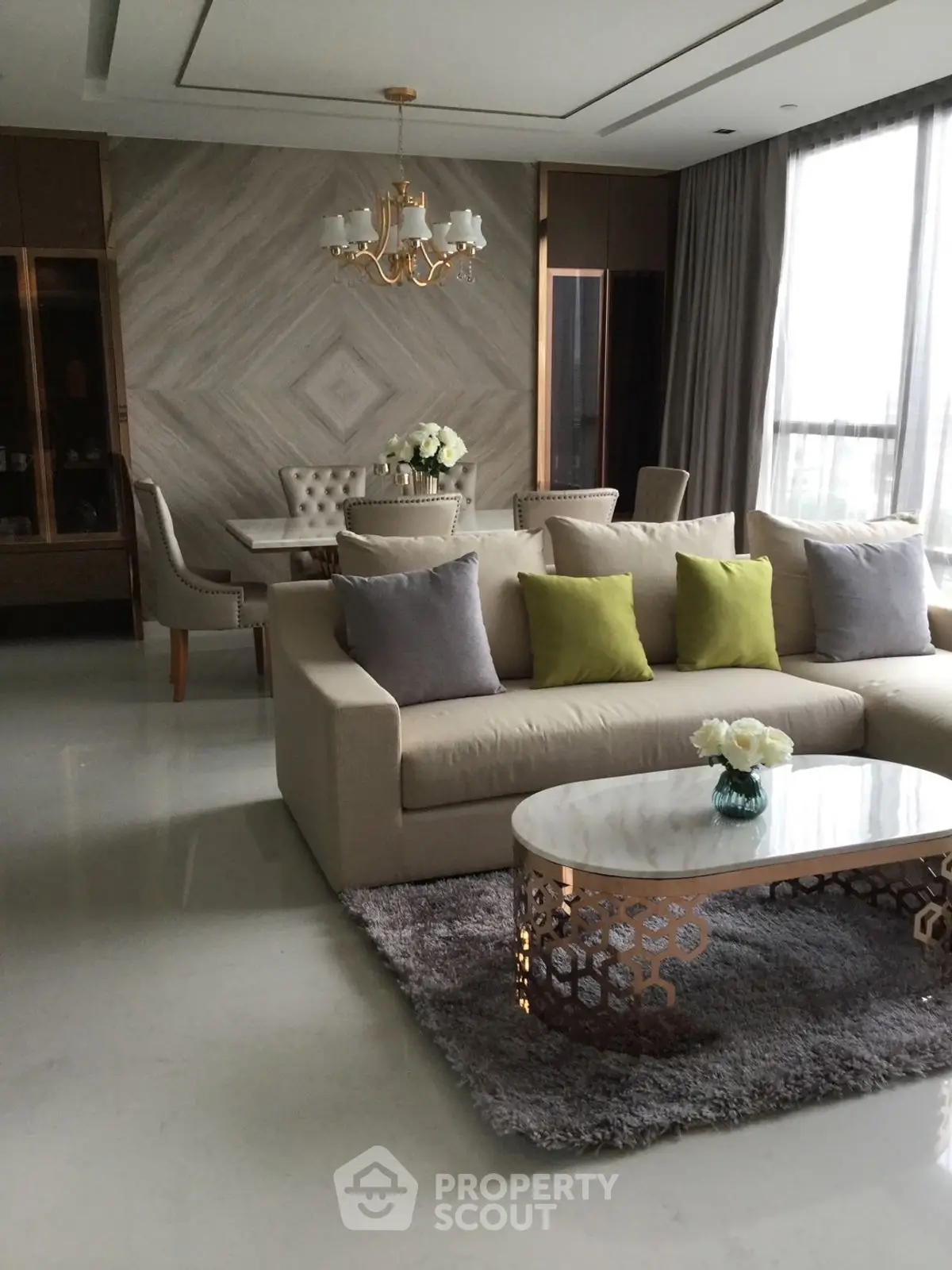 Luxurious modern living room with elegant decor and plush seating