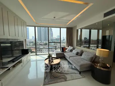 Luxurious living room with stunning city view and modern decor