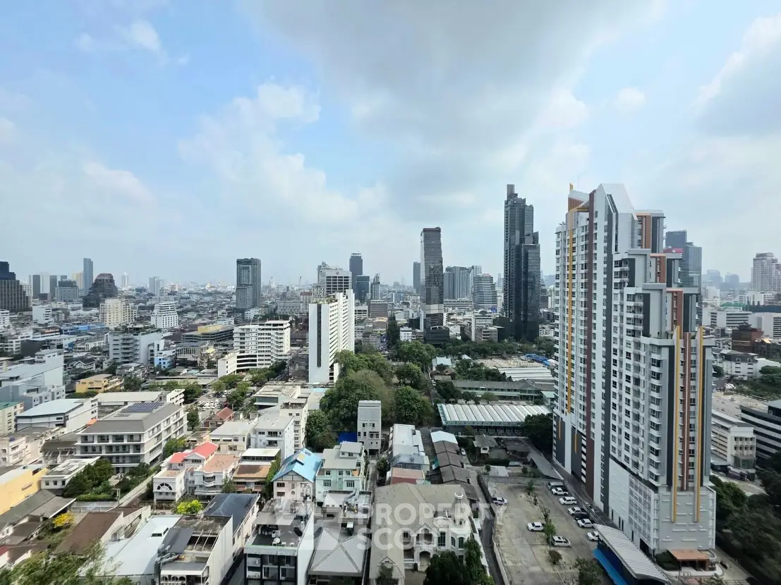 Stunning cityscape view from high-rise building showcasing urban skyline and modern architecture.