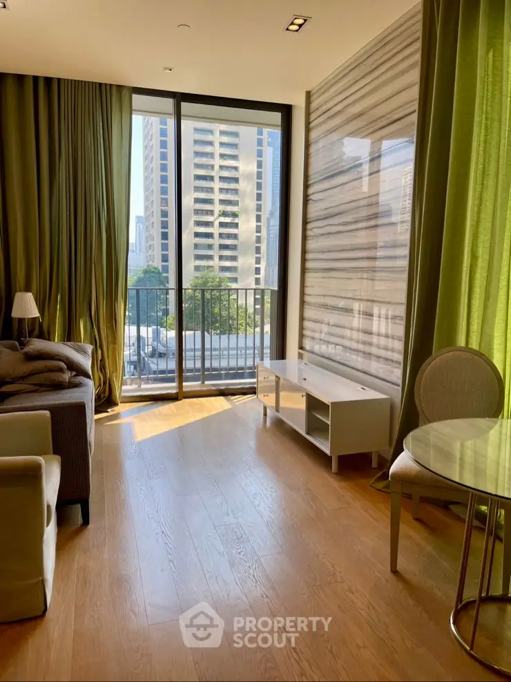 Luxurious modern living room with large windows and stylish decor