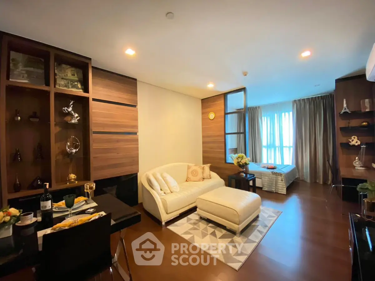 Modern living room with elegant decor and cozy seating area