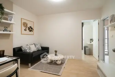 Modern living room with stylish decor and cozy seating area