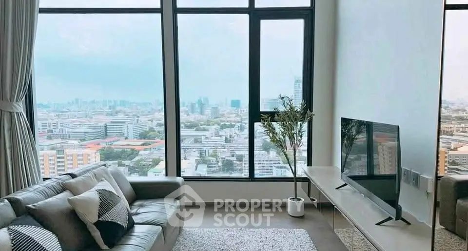 Stunning living room with panoramic city view and modern decor