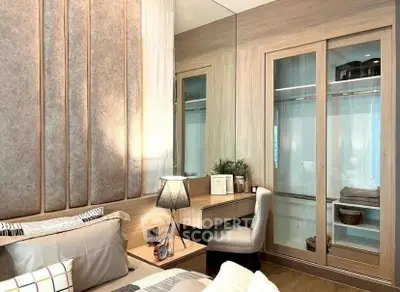 Luxurious bedroom with elegant decor and mirrored wardrobe