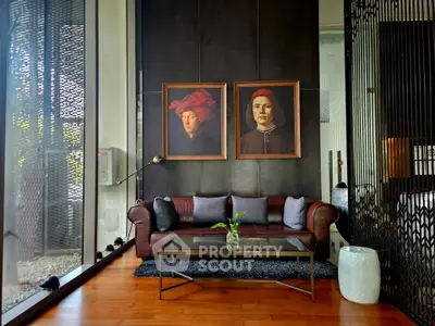 Luxurious living room with elegant decor and large windows