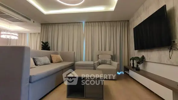 Modern living room with stylish furniture and ambient lighting