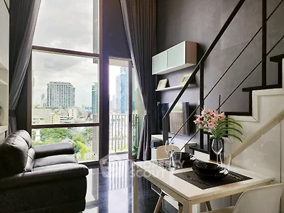 Modern loft apartment with stunning city view and elegant interior design