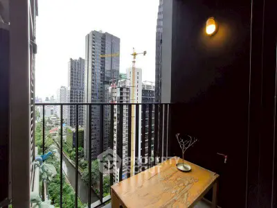 Modern balcony with cityscape view in high-rise building