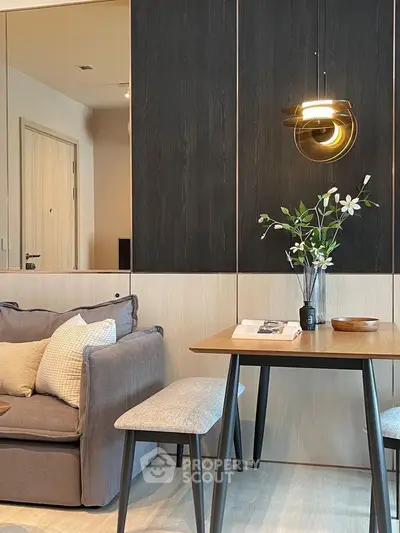 Modern living room with stylish decor and cozy seating area
