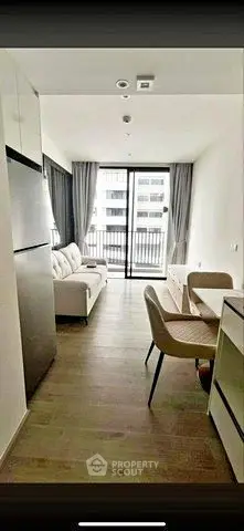 Modern living room with balcony view in a stylish apartment