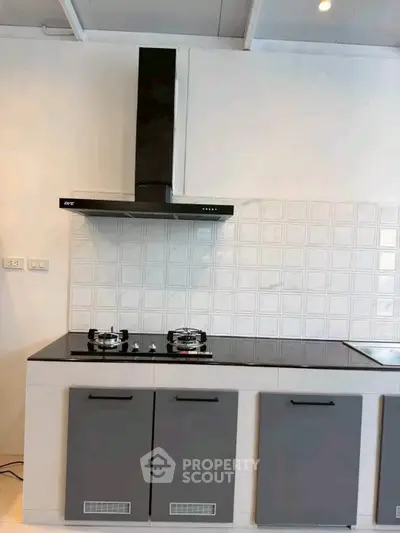 Modern kitchen with sleek gas stove and stylish cabinetry