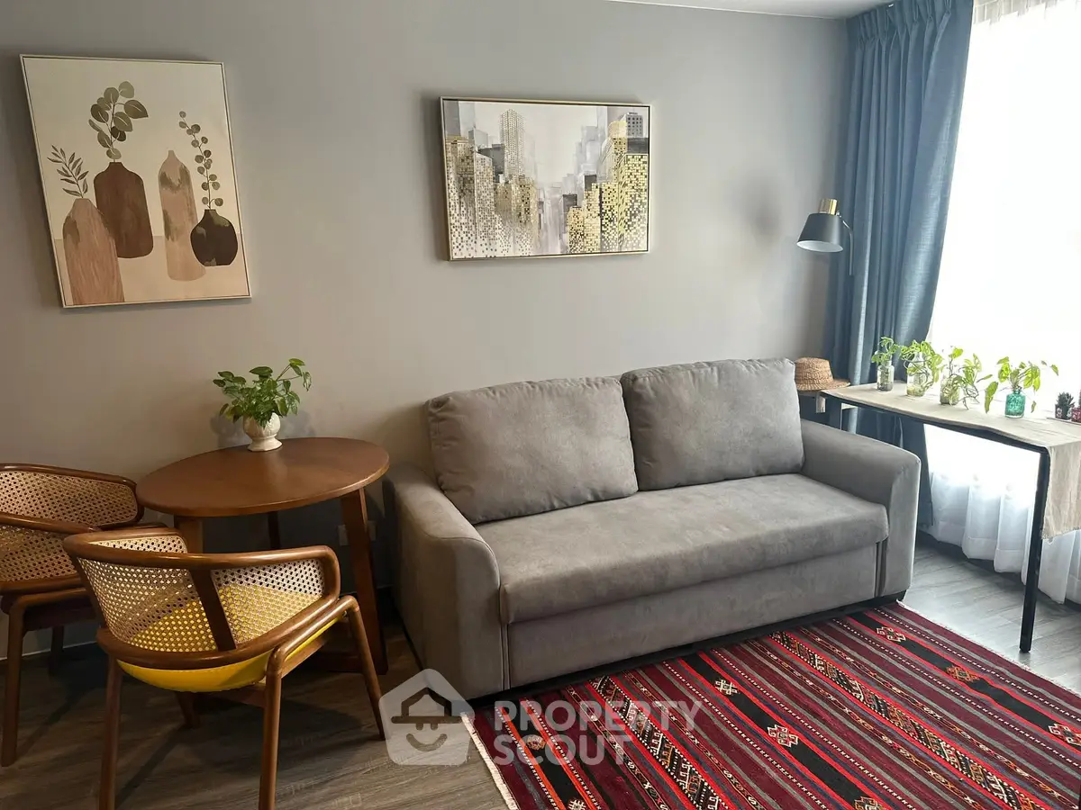 Cozy living room with modern decor and natural light