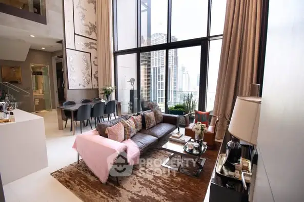 Luxurious high-rise living room with stunning city view and elegant decor