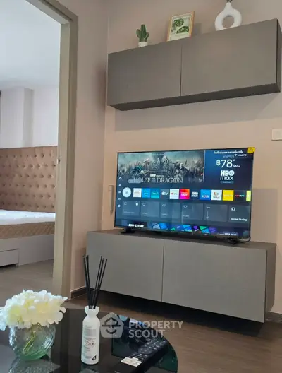 Modern living room with sleek TV unit and stylish decor