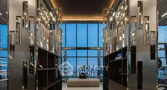 Luxurious modern living room with floor-to-ceiling windows and stunning city view