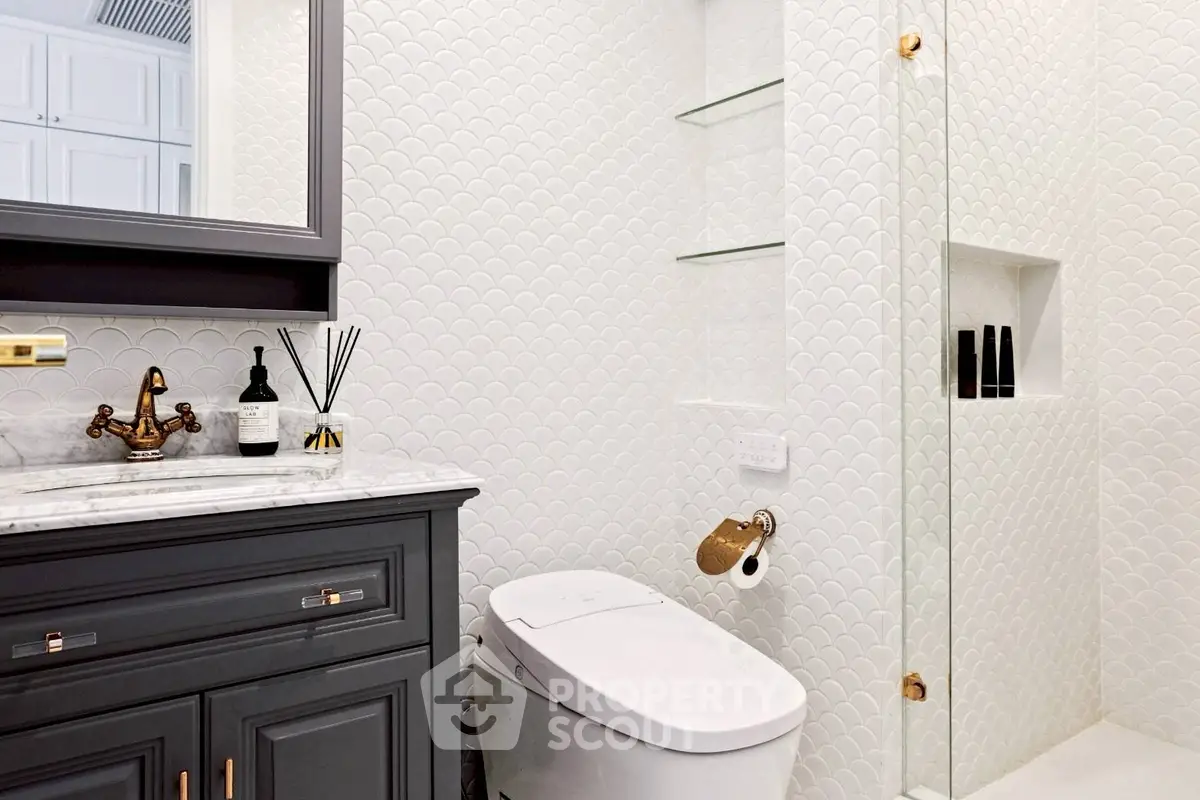 Luxurious modern bathroom with elegant fixtures and stylish tile design
